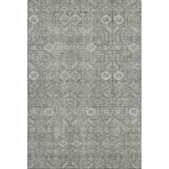 8' X 10' Gray And Ivory Tribal Washable Area Rug With UV Protection