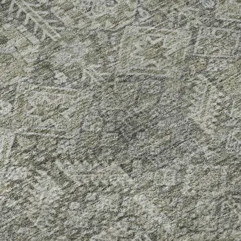 8' X 10' Gray And Ivory Tribal Washable Area Rug With UV Protection