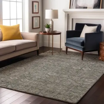 9' X 12' Gray And Ivory Tribal Washable Area Rug With UV Protection