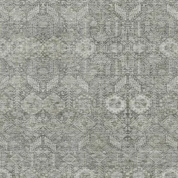 9' X 12' Gray And Ivory Tribal Washable Area Rug With UV Protection
