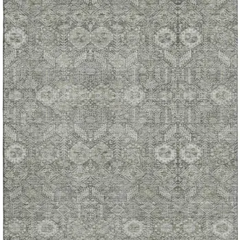 9' X 12' Gray And Ivory Tribal Washable Area Rug With UV Protection