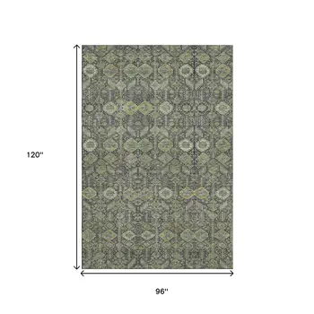8' X 10' Green Gray And Ivory Tribal Washable Area Rug With UV Protection