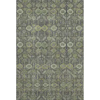 10' X 14' Green Gray And Ivory Tribal Washable Area Rug With UV Protection