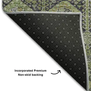 10' X 14' Green Gray And Ivory Tribal Washable Area Rug With UV Protection