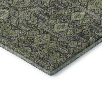 10' X 14' Green Gray And Ivory Tribal Washable Area Rug With UV Protection