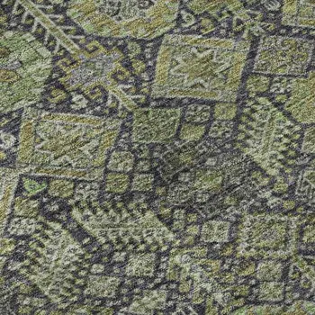 10' X 14' Green Gray And Ivory Tribal Washable Area Rug With UV Protection