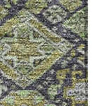 10' X 14' Green Gray And Ivory Tribal Washable Area Rug With UV Protection