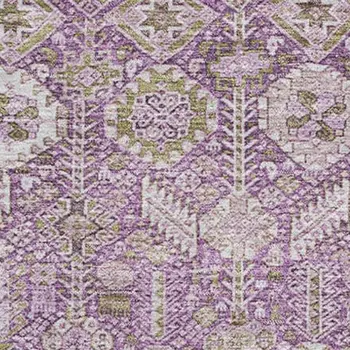 5' X 8' Lavender And Ivory Tribal Washable Area Rug With UV Protection