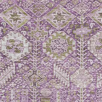 8' X 10' Lavender And Ivory Tribal Washable Area Rug With UV Protection