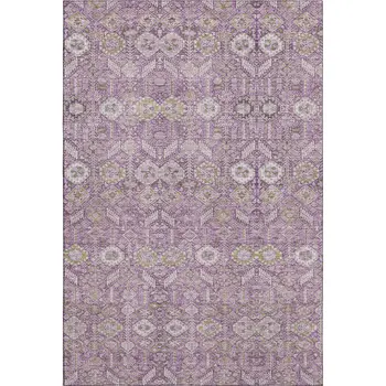 10' X 14' Lavender And Ivory Tribal Washable Area Rug With UV Protection