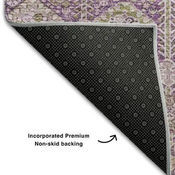 10' X 14' Lavender And Ivory Tribal Washable Area Rug With UV Protection