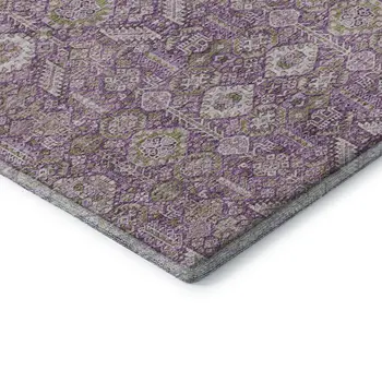 10' X 14' Lavender And Ivory Tribal Washable Area Rug With UV Protection
