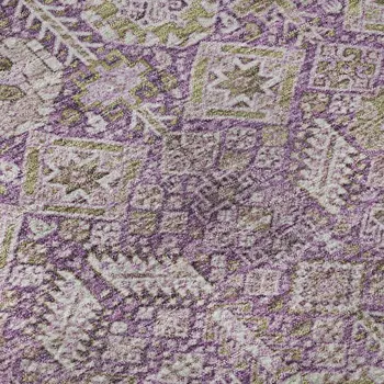 10' X 14' Lavender And Ivory Tribal Washable Area Rug With UV Protection