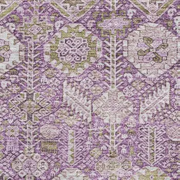 10' X 14' Lavender And Ivory Tribal Washable Area Rug With UV Protection