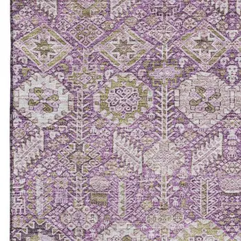 10' X 14' Lavender And Ivory Tribal Washable Area Rug With UV Protection