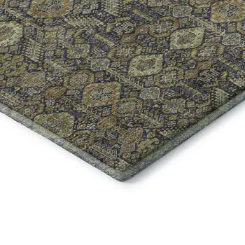 3' X 5' Rust Green And Gray Tribal Washable Area Rug With UV Protection