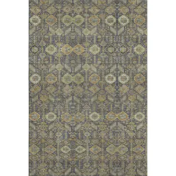 9' X 12' Rust Green And Gray Tribal Washable Area Rug With UV Protection