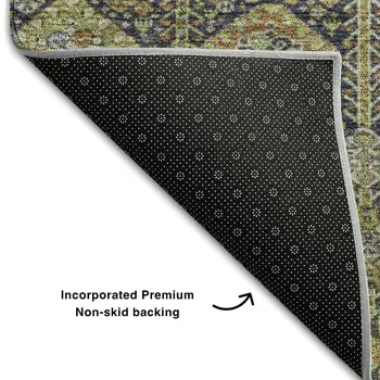 9' X 12' Rust Green And Gray Tribal Washable Area Rug With UV Protection