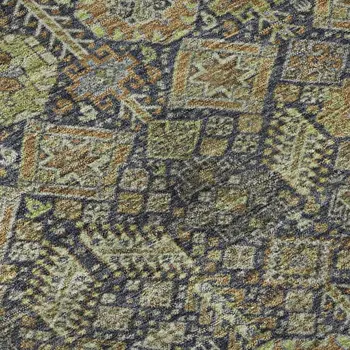 9' X 12' Rust Green And Gray Tribal Washable Area Rug With UV Protection