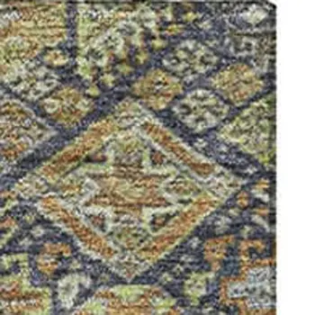 9' X 12' Rust Green And Gray Tribal Washable Area Rug With UV Protection