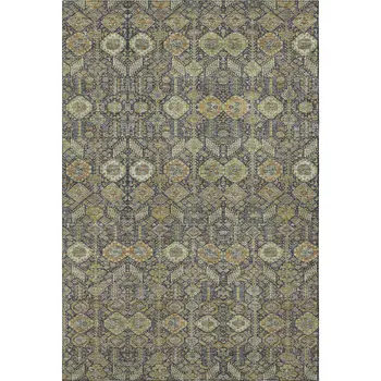 9' X 12' Rust Green And Gray Tribal Washable Area Rug With UV Protection