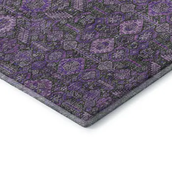 3' X 5' Purple And Ivory Tribal Washable Area Rug With UV Protection