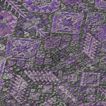 3' X 5' Purple And Ivory Tribal Washable Area Rug With UV Protection