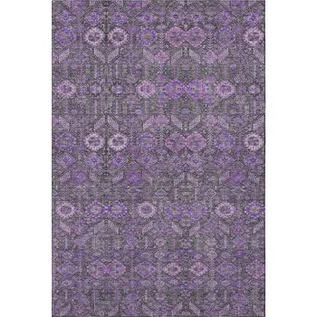 3' X 5' Purple And Ivory Tribal Washable Area Rug With UV Protection