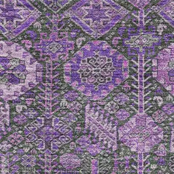 5' X 8' Purple And Ivory Tribal Washable Area Rug With UV Protection