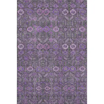 9' X 12' Purple And Ivory Tribal Washable Area Rug With UV Protection