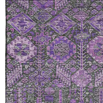 9' X 12' Purple And Ivory Tribal Washable Area Rug With UV Protection
