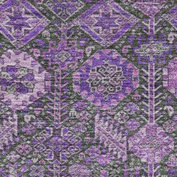10' X 14' Purple And Ivory Tribal Washable Area Rug With UV Protection