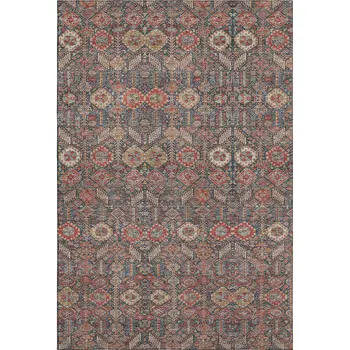 9' X 12' Red Gold And Gray Tribal Washable Area Rug With UV Protection