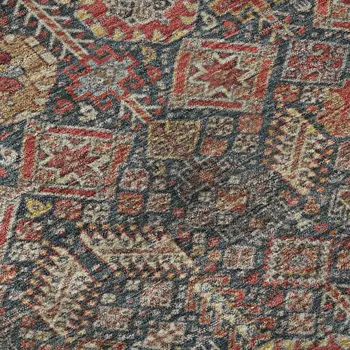9' X 12' Red Gold And Gray Tribal Washable Area Rug With UV Protection