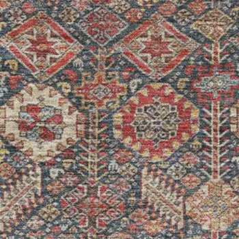 9' X 12' Red Gold And Gray Tribal Washable Area Rug With UV Protection