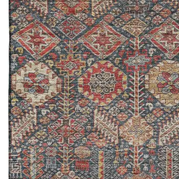 9' X 12' Red Gold And Gray Tribal Washable Area Rug With UV Protection