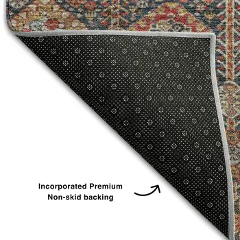 10' X 14' Red Gold And Gray Tribal Washable Area Rug With UV Protection