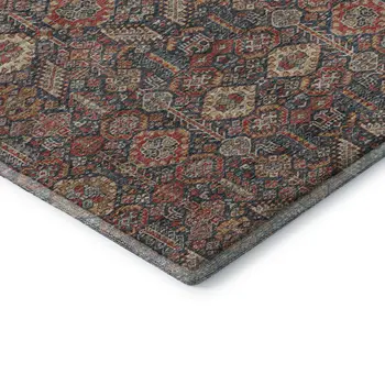 10' X 14' Red Gold And Gray Tribal Washable Area Rug With UV Protection