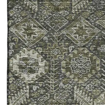 3' X 5' Taupe And Gray Tribal Washable Area Rug With UV Protection