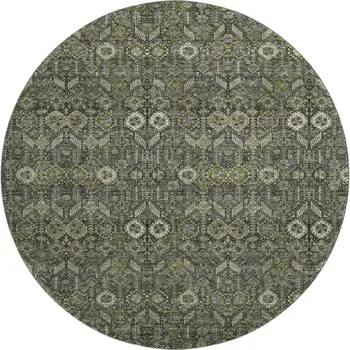 8' Taupe And Gray Tribal Washable Round Rug With UV Protection