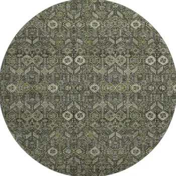 8' Taupe And Gray Tribal Washable Round Rug With UV Protection