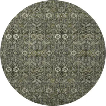 8' Taupe And Gray Tribal Washable Round Rug With UV Protection