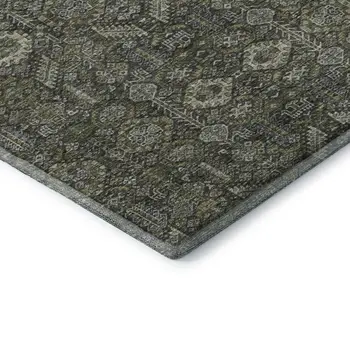9' X 12' Taupe And Gray Tribal Washable Area Rug With UV Protection