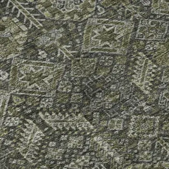 9' X 12' Taupe And Gray Tribal Washable Area Rug With UV Protection