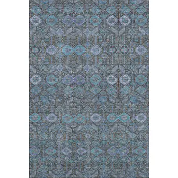 8' X 10' Teal And Gray Tribal Washable Area Rug With UV Protection