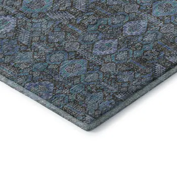 8' X 10' Teal And Gray Tribal Washable Area Rug With UV Protection