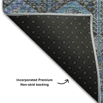 10' X 14' Teal And Gray Tribal Washable Area Rug With UV Protection