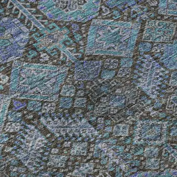 10' X 14' Teal And Gray Tribal Washable Area Rug With UV Protection