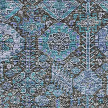 10' X 14' Teal And Gray Tribal Washable Area Rug With UV Protection