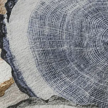 8' Beige Blue And Ivory Woodland Lodge Washable Round Rug With UV Protection